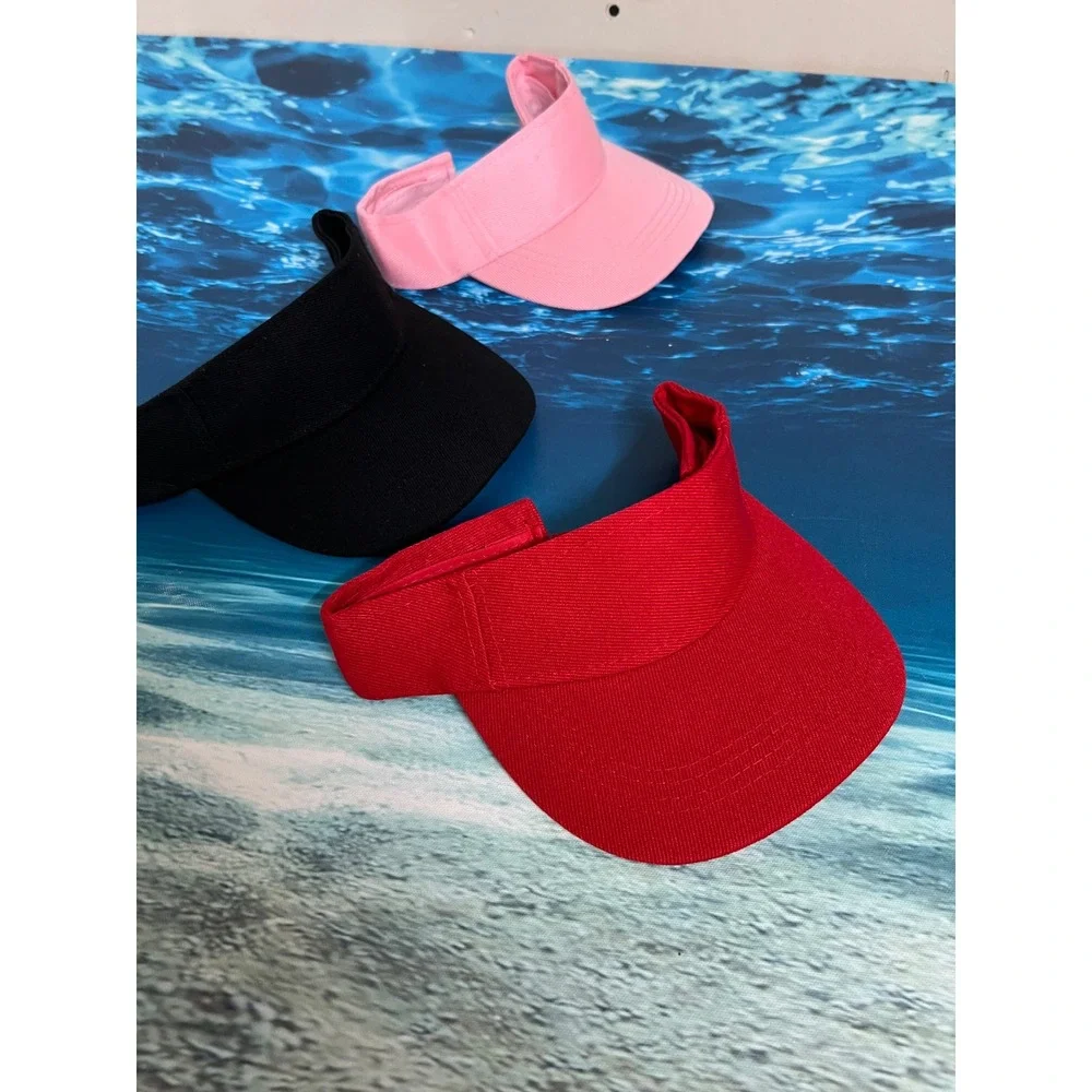 ☀️Set of 3 Women Athletic Sun Visors Red Black Pink Adjustable Tennis Golf Hats